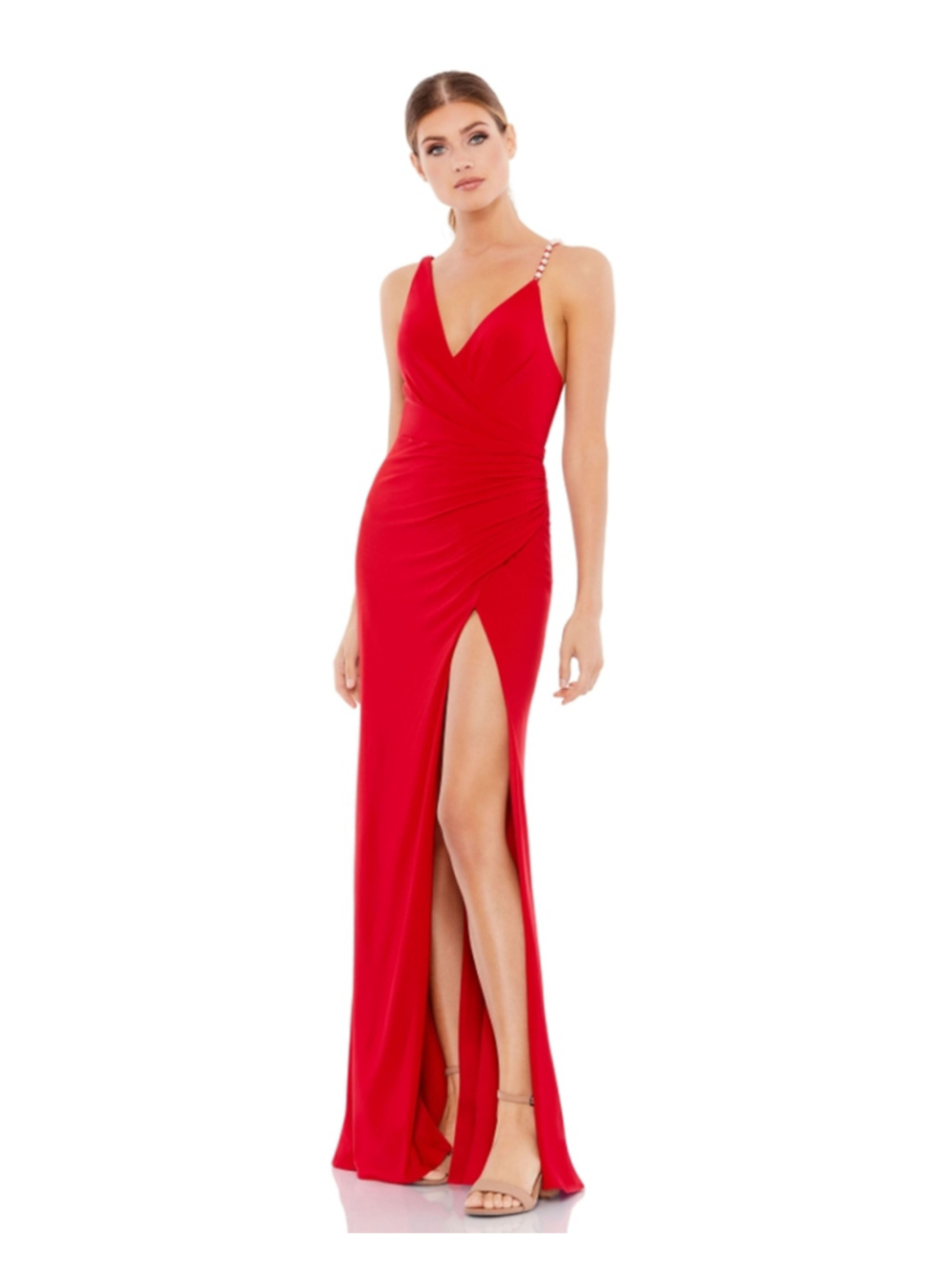 Ieena for Mac Duggal 265321 Formal Dress Size 2 Red with Pearl Strap Size 2